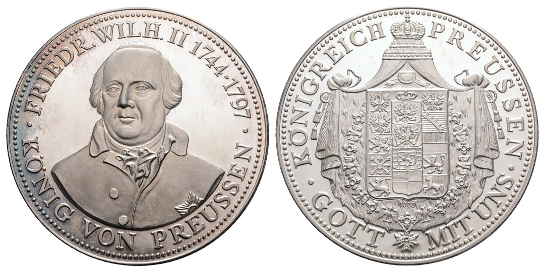  Linnartz Preussen Friedrich Wilhelm II,1744-1797, Feinsilbermedaille o.J., 44/fein, 48 mm, PP   