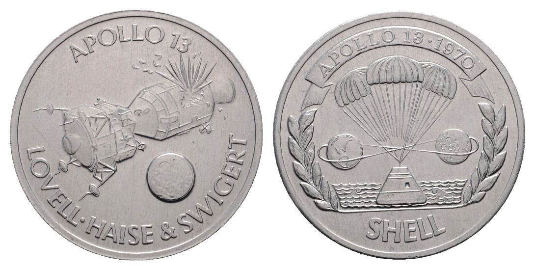  Linnartz Raumfahrt Nickel-Medaille 1970 Apollo XIII, 29,5 mm, Stgl   