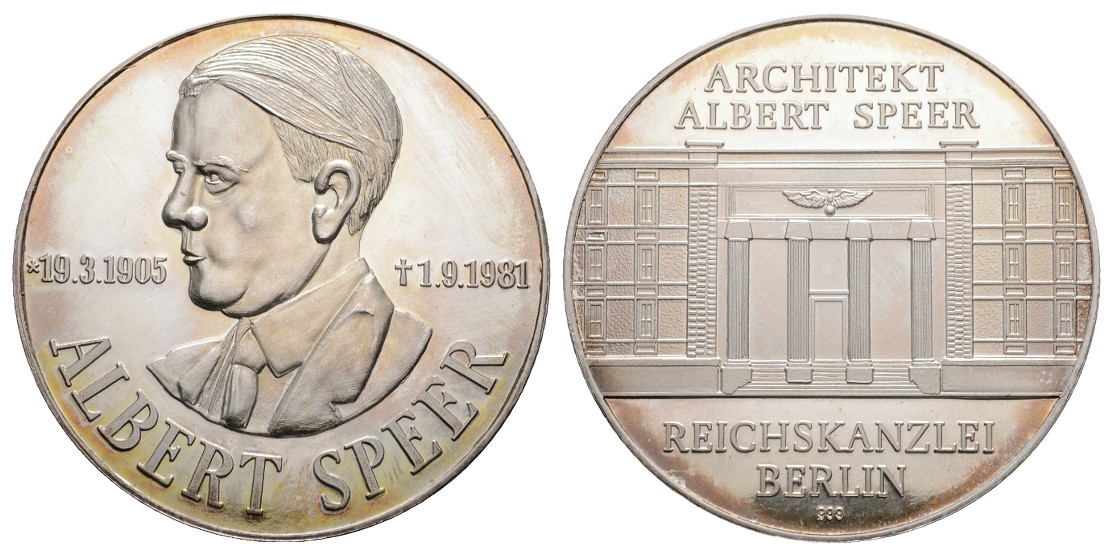  Linnartz 2. Weltkrieg Silbermedaille 1981. Architekt HITLERS - Albert Speer, 33,8/fein, 50mm PP   