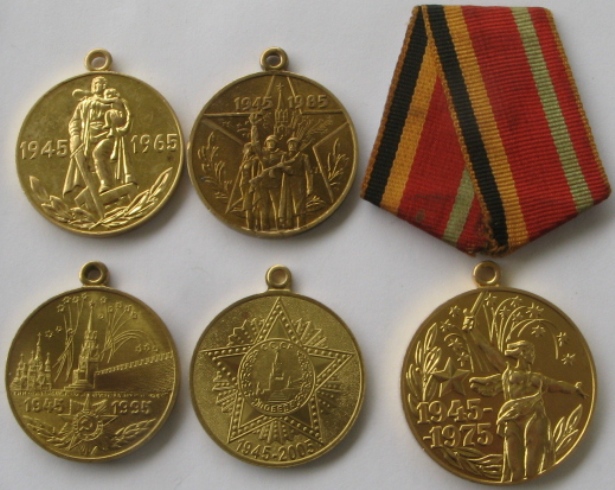  1965-2005, 5 Soviet/Russian medals, 20-30-40-50-60. Anniversary of Victory in World War II   