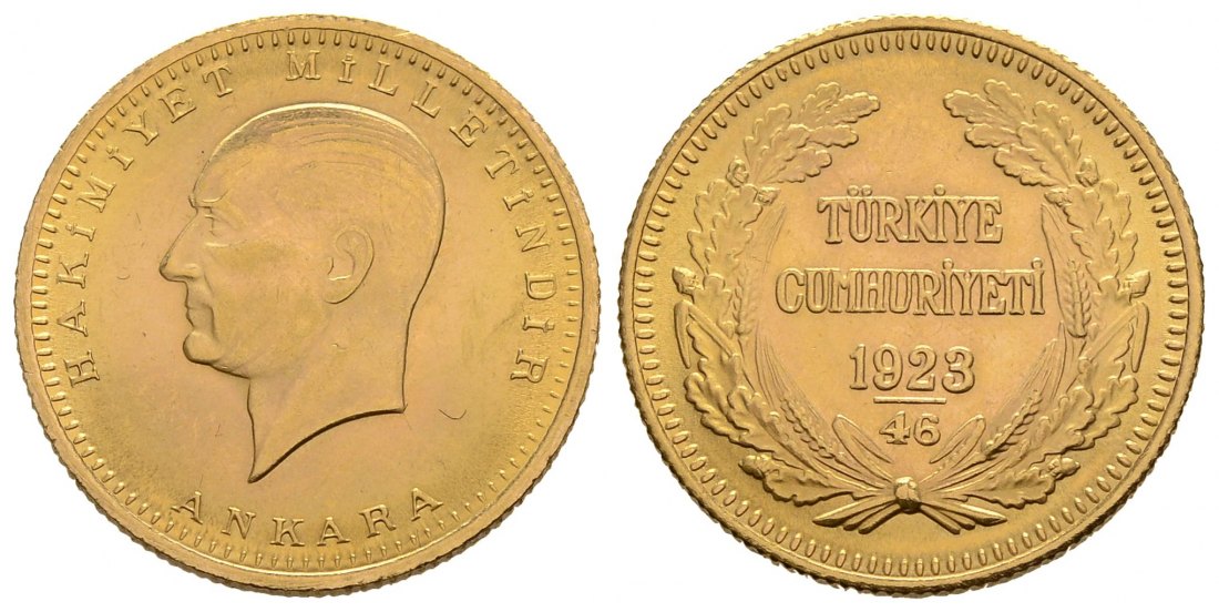 PEUS 3767 Türkei 6,62 g Feingold. Atatürk 100 Piaster GOLD 1923-46=1969 Vorzüglich