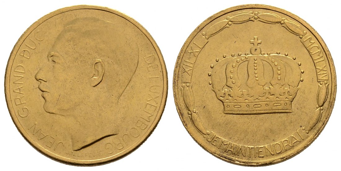 PEUS 3768 Luxemburg 5,81 g Feingold. Zur Krönung Jean (12.11.1964 - 2000) 20 Francs GOLD 1964 Vorzüglich