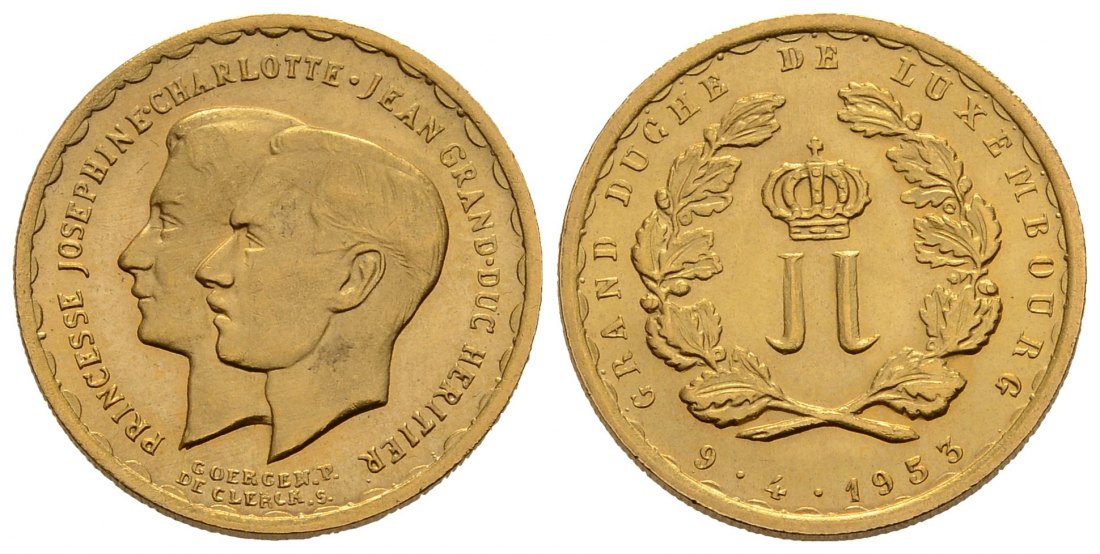 PEUS 3769 Luxemburg 5,81 g Feingold 20 Francs GOLD 1953 Fast Stempelglanz