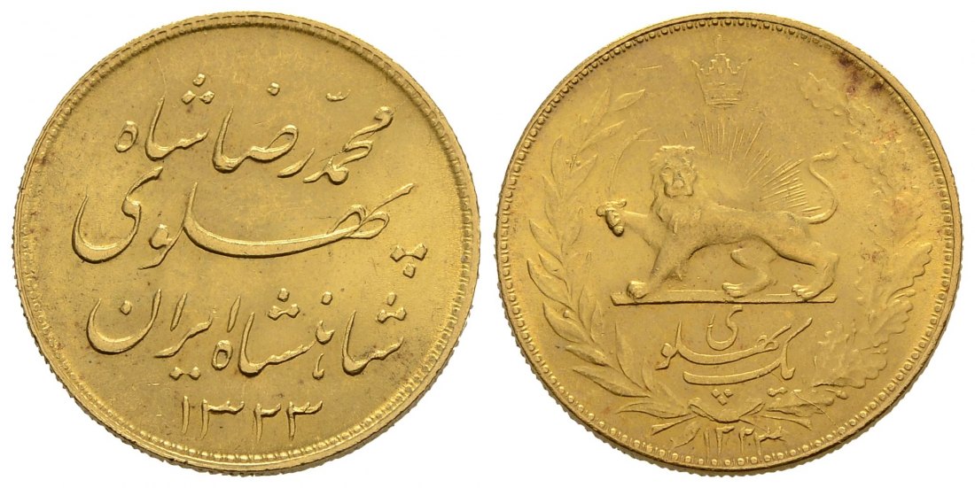 PEUS 3770 Iran 7,32 g Feingold. Muhammad Reza Pahlawi (1942-1979) Pahlavi GOLD 1323 = 1944 Kl. Kratzer, fast Stempelglanz