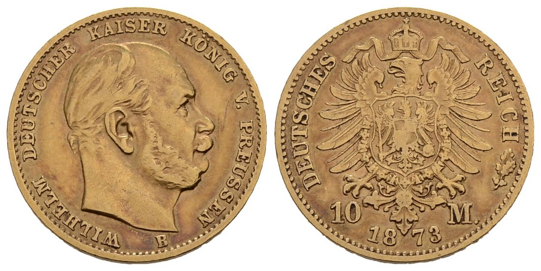 PEUS 3774 Kaiserreich - Preußen 3,58 g Feingold. Wilhelm I. (1861 - 1888) 10 Mark GOLD 1873 B Hannover Sehr schön