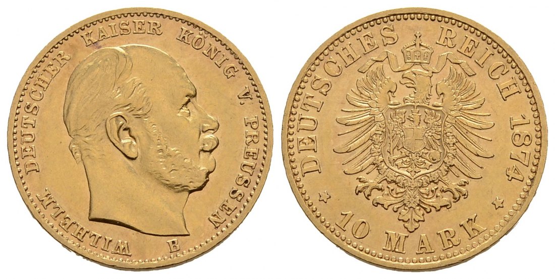 PEUS 3775 Kaiserreich - Preußen 3,58 g Feingold. Wilhelm I. (1861 - 1888) 10 Mark GOLD 1874 B Hannover Fast Vorzüglich