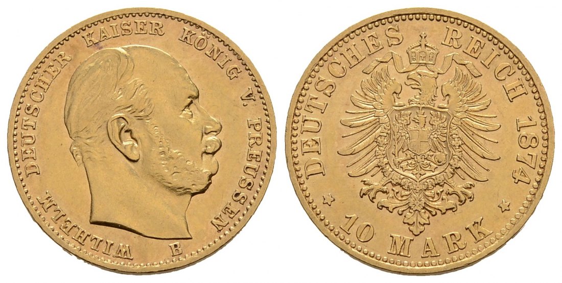 PEUS 3775 Kaiserreich - Preußen 3,58 g Feingold. Wilhelm I. (1861 - 1888) 10 Mark GOLD 1874 B Hannover Fast Vorzüglich