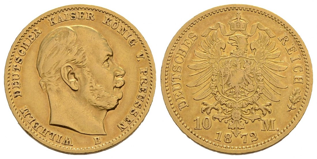 PEUS 3776 Kaiserreich - Preußen 3,58 g Feingold. Wilhelm I. (1861-1888) 10 Mark GOLD 1872 B Hannover Kl. Kratzer, Sehr schön