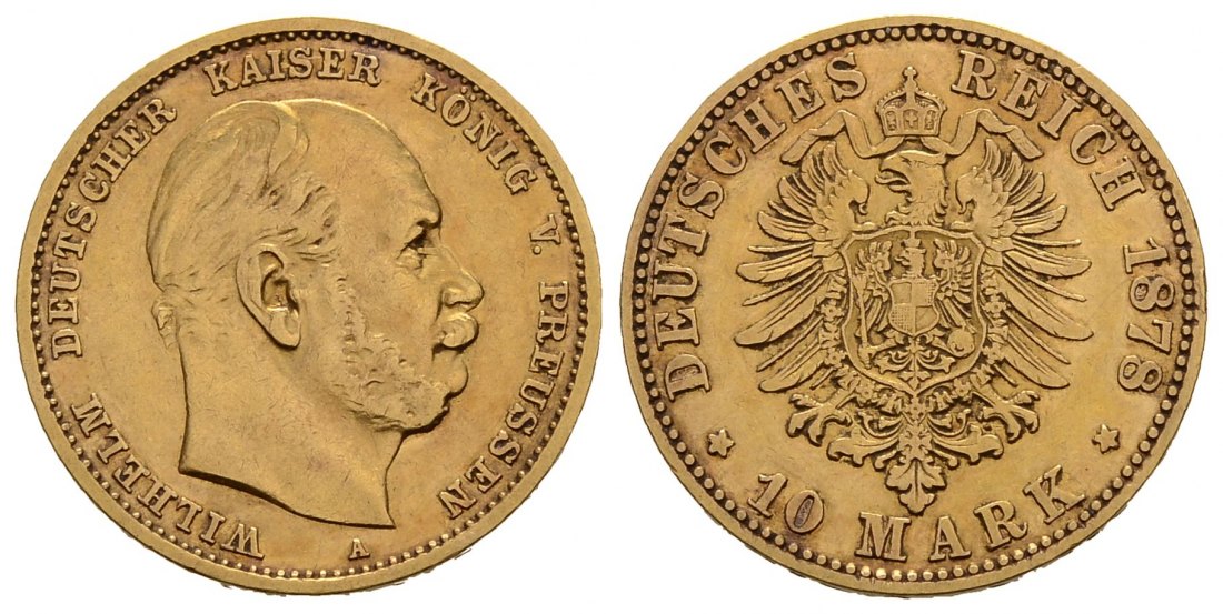 PEUS 3777 Kaiserreich - Preußen 3,58 g Feingold. Wilhelm I. (1861 - 1888) 10 Mark GOLD 1878 A Sehr schön