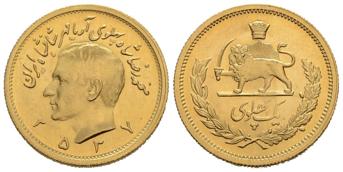 PEUS 3791 Iran 7,32 g Feingold. Muhammad Reza Shah Pahlavi GOLD MS2537 = 1978 Kl. Kratzer, Vorzüglich +