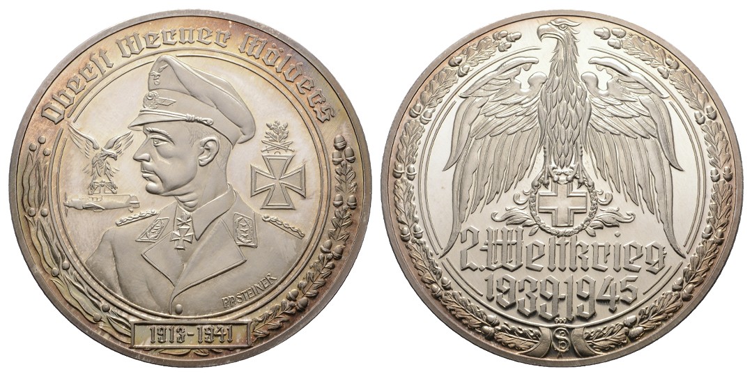  Linnartz 2. Weltkrieg Silbermedaille (Steiner), OBERST WERNER MÖLDERS, 34,7FEIN, 500mm, PP   