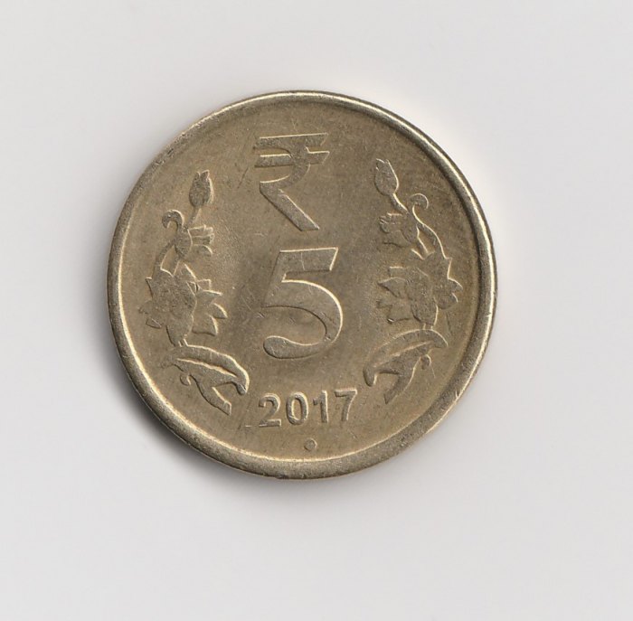 5 Rupees Indien 2017 mit Punkt unter der Jahreszahl (I896)