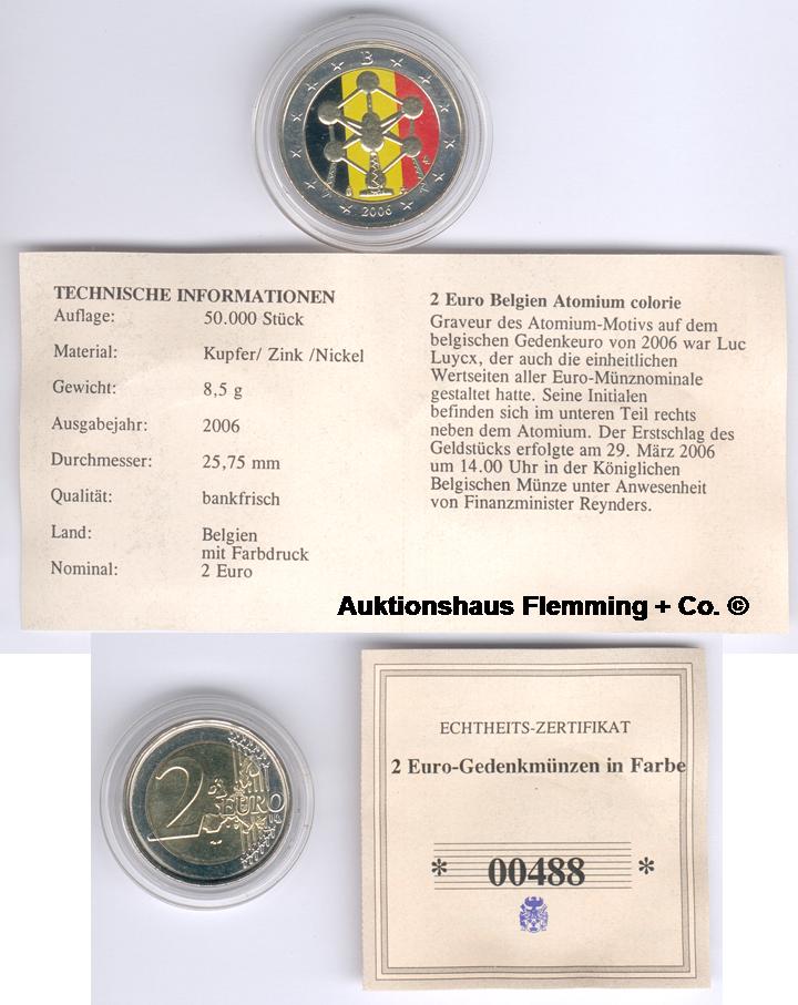 Belgien Farbünze 2 Euro 2006 Atomium mit Zertifikat, in Kapsel, fast vz/st (22149)