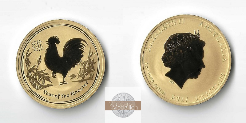 Australien 100 Dollar MM-Frankfurt Feingold: 31,1g Year of the Rooster 2017 