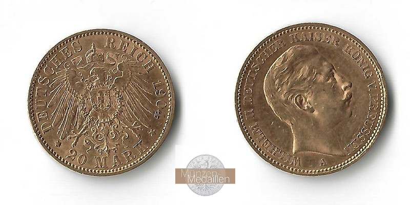 Preussen, Königreich MM-Frankfurt Feingewicht: 7,17g Gold 20 Mark Wilhelm II. 1904 A 