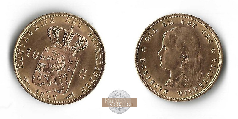 Niederlande  10 Gulden MM-Frankfurt Feingold: 6,06g Wilhelmina 1890-1948 1897 