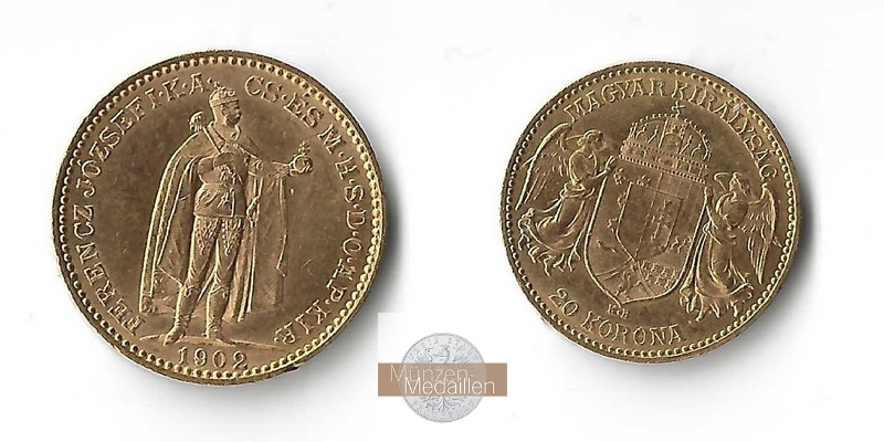 Ungarn MM-Frankfurt  Feingold 6,10g 20 Kronen 1902 ss