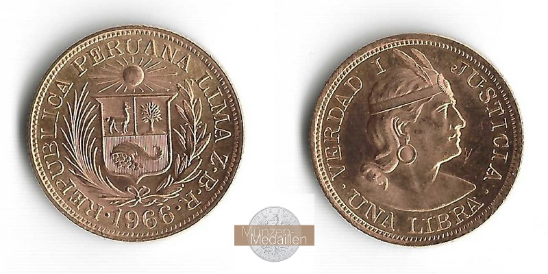 Peru MM-Frankfurt Feingewicht: 7,32g Gold 1 Libra 1966 ss