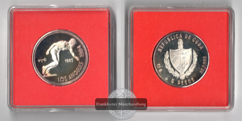  Kuba,  5 Pesos  1983 Olympiade in Los Angeles 1984  FM-Frankfurt   Feinsilber: 12g   