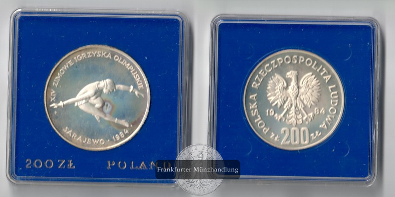  Polen,  200 Zloty  1984  XXIII. Olympische Winterspiele in Sarajevo FM-Frankfurt  Feinsilber: 12,3g   