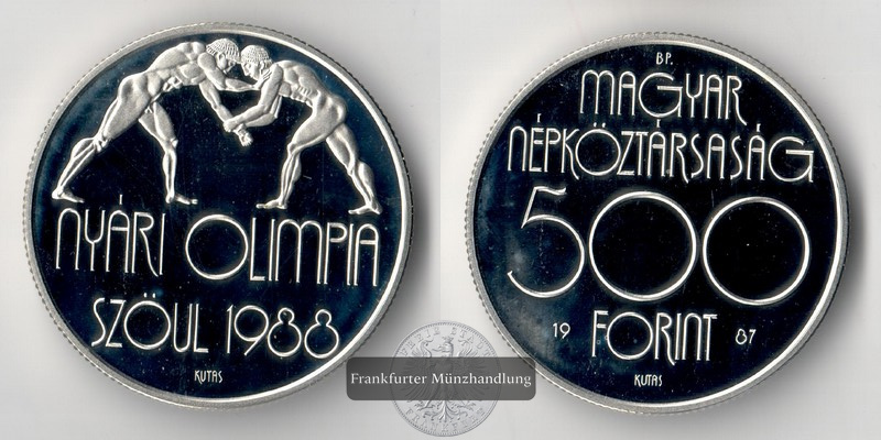  Ungarn,  500 Forint 1987  Olympics Seoul 1988     FM-Frankfurt  Feinsilber: 25,2g   