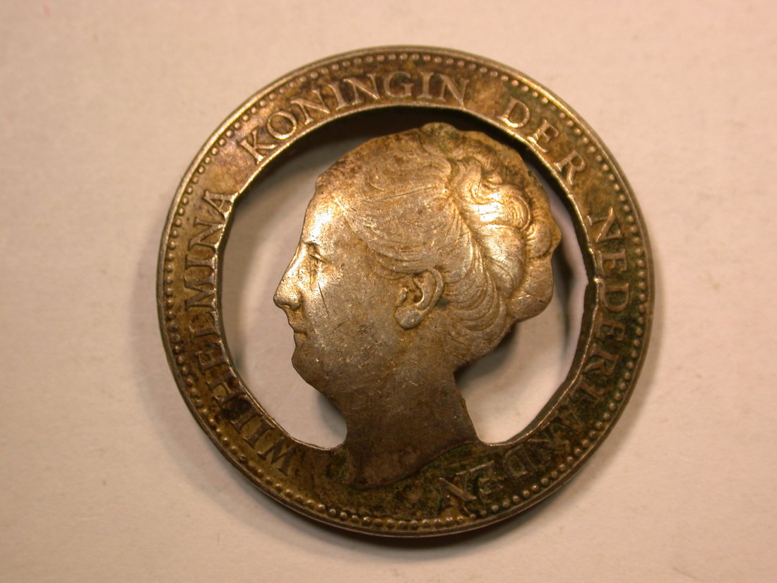 D17 Niederlande 1939 Wilhelmina Münzschmuck Brosche Silber sehr dekorativ !! Originalbilder