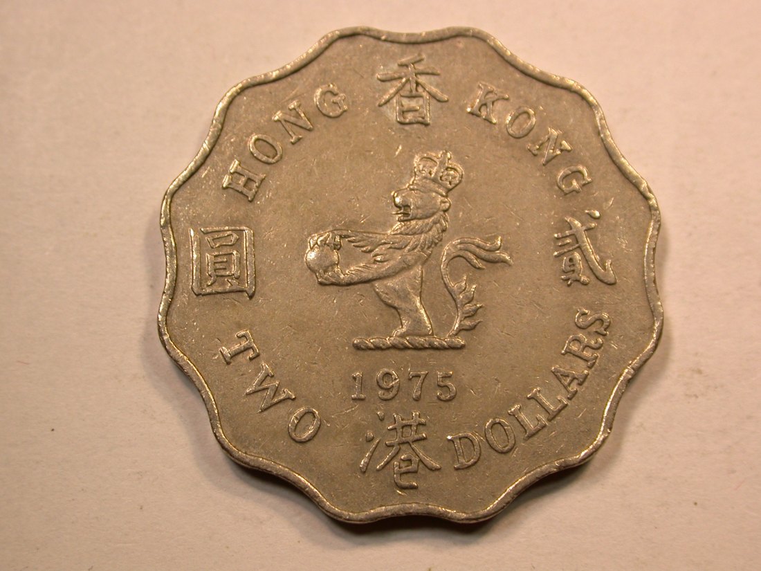 D18 Hong Kong 2 Dollar 1975 in vz Originalbilder