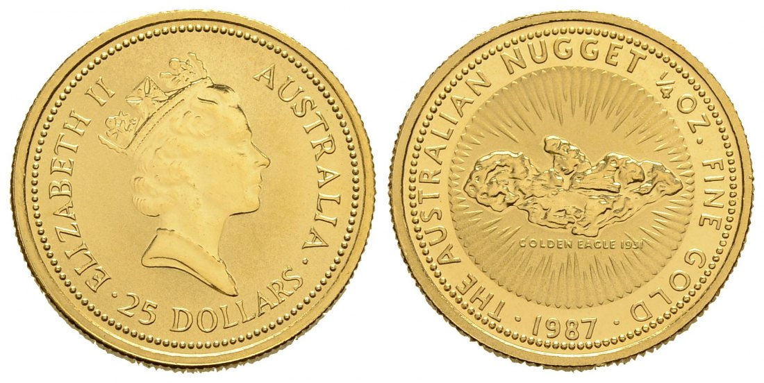 PEUS 3812 Australien 7,78 g Feingold. Nugget Golden Eagle 1931 25 Dollars GOLD 1/4 Unze 1987 Uncirculated