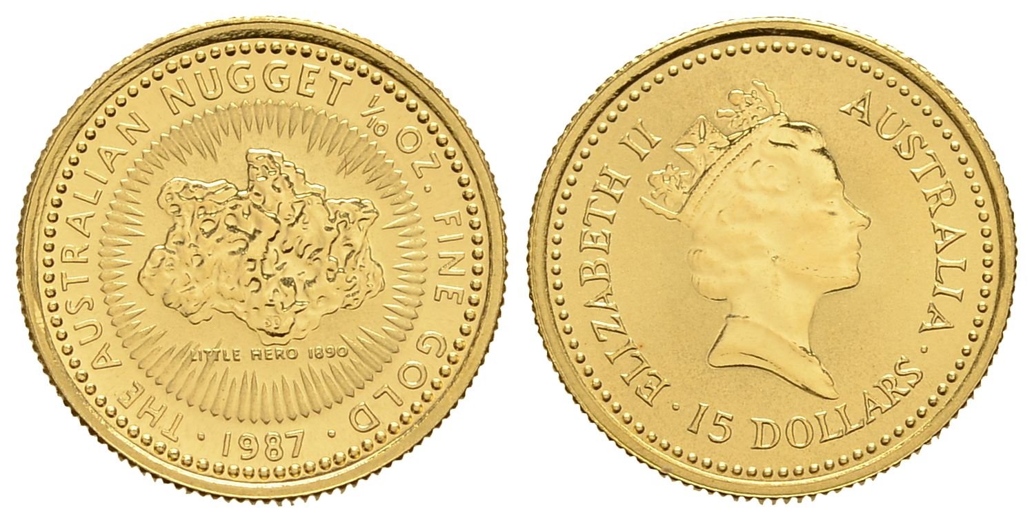 PEUS 3814 Australien 3,11 g Feingold. Nugget - Little Hero 15 Dollars GOLD 1/10 Unze 1987 Uncirculated