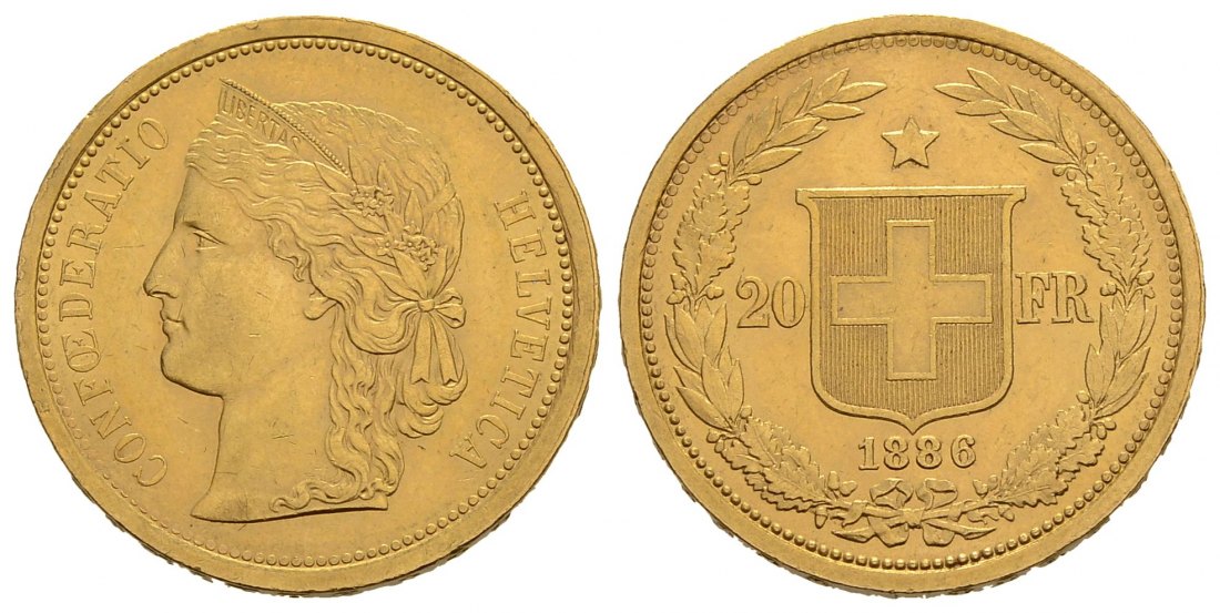 PEUS 3830 Schweiz 5,81 g Feingold. Libertas 20 Franken GOLD 1886 Kl. Kratzer, Sehr schön +