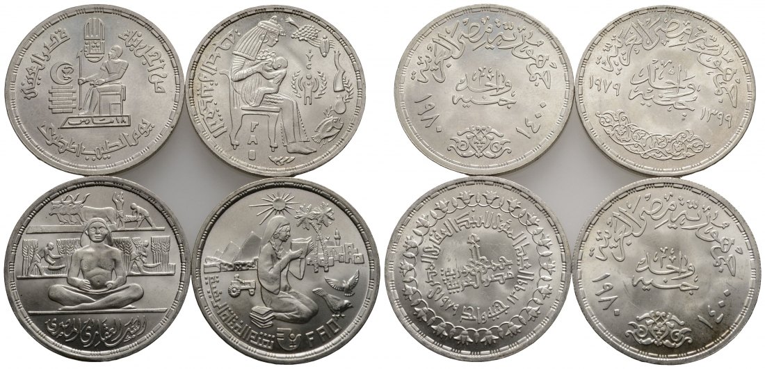 PEUS 3878 Ägypten / Egypt Insg. 43,2 g Feinsilber Pound-Lot SILBER (4 Münzen) AH1399-1979 Meist Stempelglanz