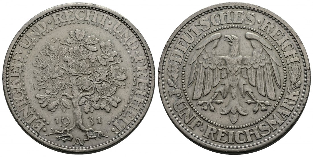 PEUS 3883 Weimarer Republik Eichbaum 5 Reichsmark 1931 A Sehr schön