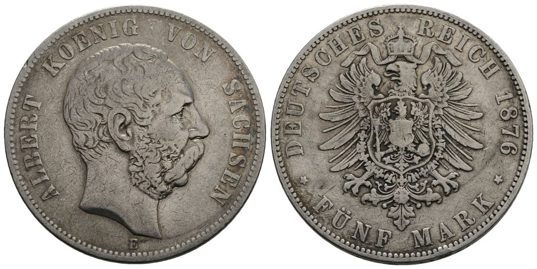 PEUS 3889 Kaiserreich - Sachsen Albert (1873 - 1902) 5 Mark 1876 E Sehr schön