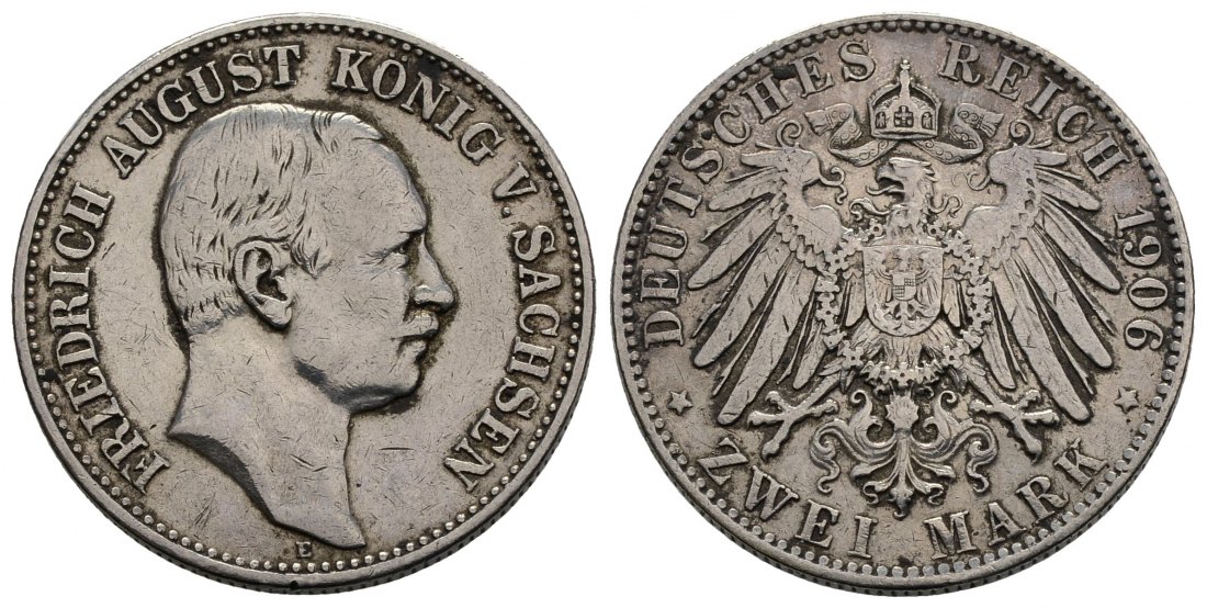PEUS 3891 Kaiserreich - Sachsen Friedrich August III. (1904 - 1918) 2 Mark 1906 E Sehr schön