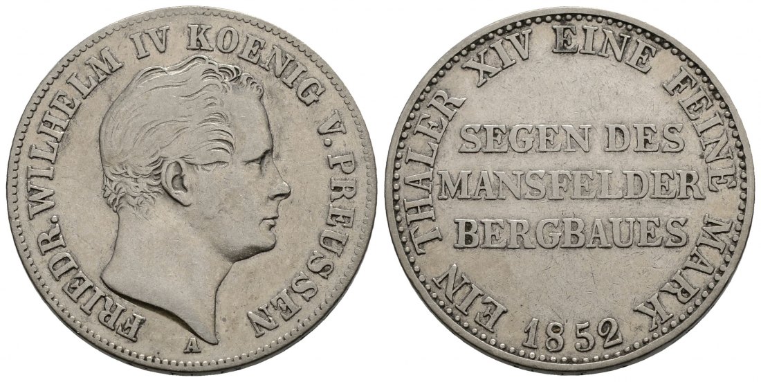 PEUS 3892 Preußen Friedrich Wilhelm IV. (1840 - 1861) Ausbeutetaler 1852 A Sehr schön