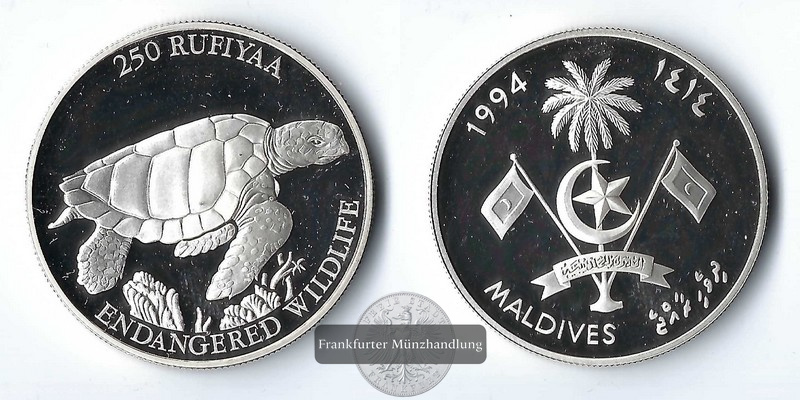  Malediven,  250 Rufiyaa  1994 FM-Frankfurt  Feinsilber: 29,11g   