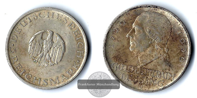  Deutschland, Weimarer Rep.  5 Reichsmark  1929 A FM-Frankfurt  Feinsilber: 12,5g   