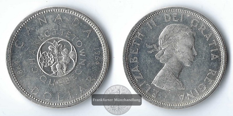  Kanada, 1 Dollar 100th Anniversary of Charlottetown & Quebec 1964  FM-Frankfurt   Feinsilber: 18,66g   