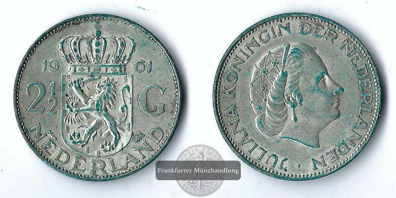  Niederlande  2 1/2 Gulden   1961  Queen Juliana   FM-Frankfurt  Feinsilber: 10,80g   