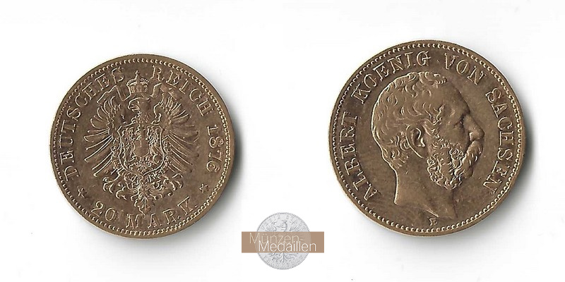 Sachsen, Königreich MM-Frankfurt Feingewicht: 7,17g Gold 20 Mark 1876 E ss