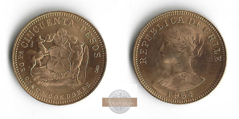 Chile  50 Pesos MM-Frankfurt Feingold: 9,15g  1964 