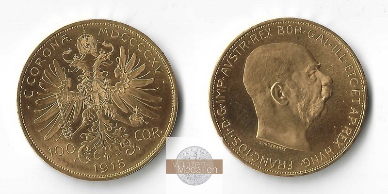 Österreich  100 Kronen MM-Frankfurt   Feingold: 30,49g Franz Joseph I. 1915 NP vz-ss