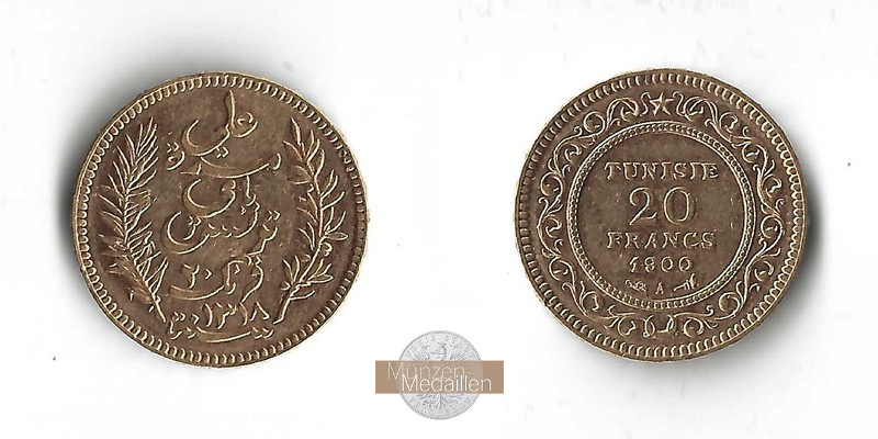 Tunesien (Französisches Protektorat) MM-Frankfurt Feingold: 5,81g 20 Francs 1900 A vz