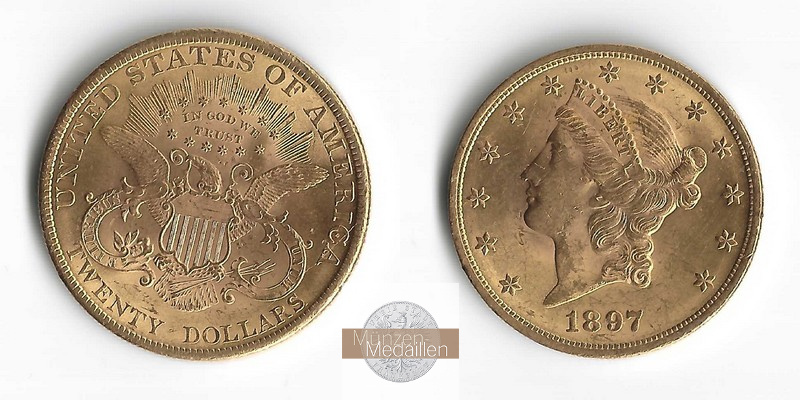 USA MM-Frankfurt Feingold: 30,09g 20 Dollar 1897 ss