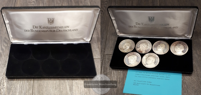  Deutschland Medaillen der 6 Bundeskanzler  FM-Frankfurt Feingewicht: insg. ca.297,44g Silber   