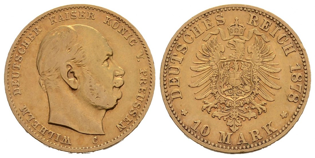 PEUS 3795 Kaiserreich - Preußen 3,58 g Feingold. Wilhelm I. (1861 - 1888) 10 Mark GOLD 1878 C Frankfurt Sehr schön / Fast Vorzüglich