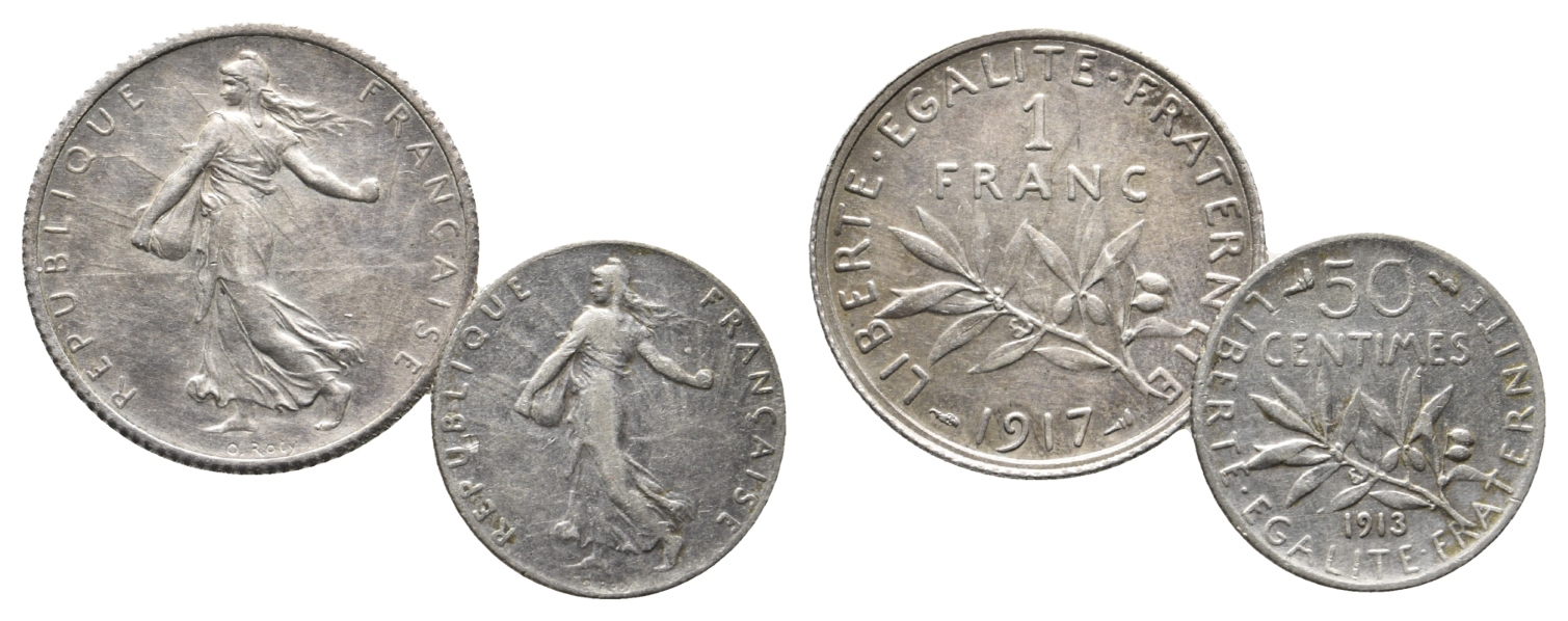  Frankreich; 2 Kleinmünzen 1917/1913   