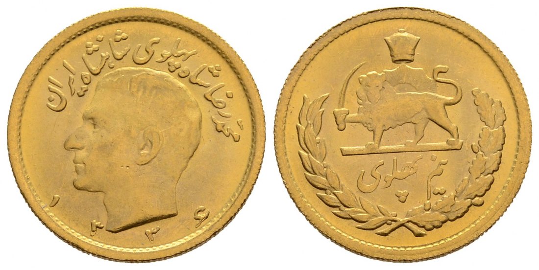 PEUS 3821 Iran 3,66 g Feingold. Muhammad Reza Shah 1/2 Pahlavi GOLD SH1339 (1960) Vorzüglich / Stempelglanz
