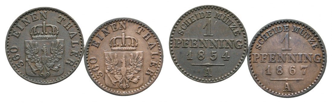  Altdeutschland; 2 Kleinmünzen 1854/1867   