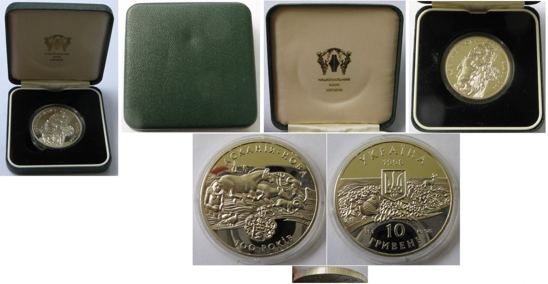  1998, 10 Hryvnia, ukrainische  Silbermünze - Askania-Nova,Polierte Platte   